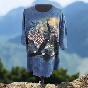 The Mountain Rick Kelley USA Bald Eagle Tee Shirt Flag Statue Liberty XL Signed